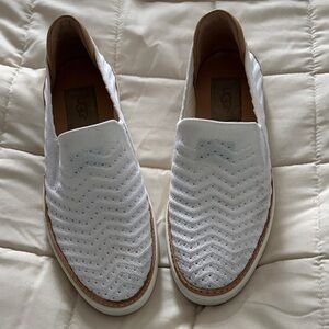 UGG Ladies White and Tan Slip-On Loafers